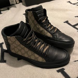 Men’s Gucci Brown/Beige GG Supreme Canvas and Leather Trim High-Top Sneaker